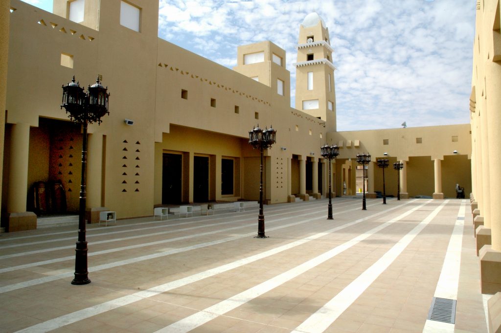 View of Prince Turki bin Ahmed Al-Sudairi Mosque in Al-Ghat, showing its courtyard.