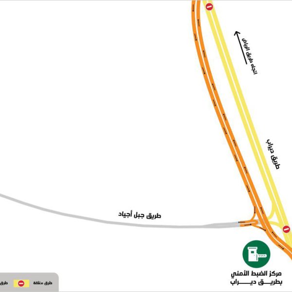 الهيئة الملكية لمدينة الرياض تبدأ في تنفيذ تحويلة مرورية على تقاطع طريق ديراب مع طريق جبل أجياد