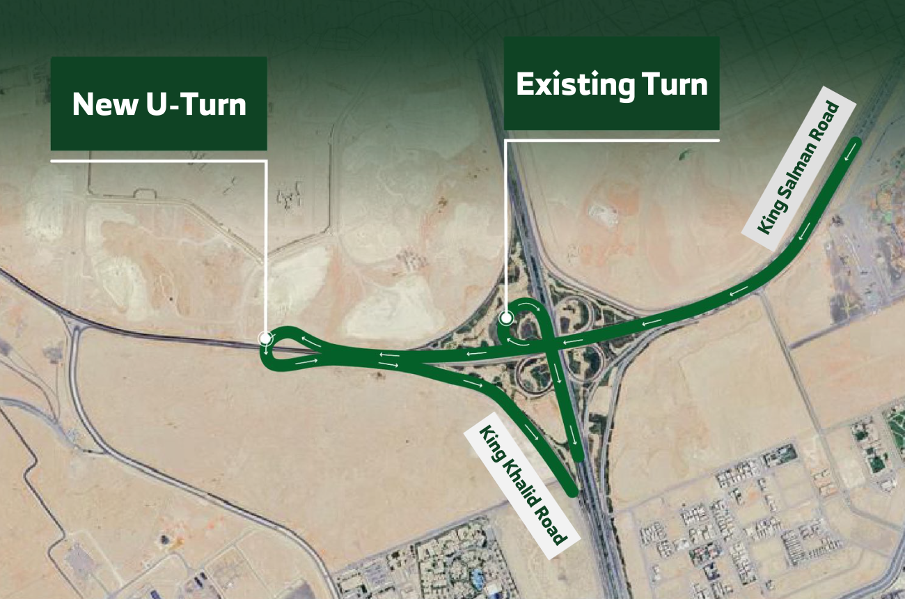 RCRC announces a new U-turn west of the King Khalid-King Salman Roads Intersection