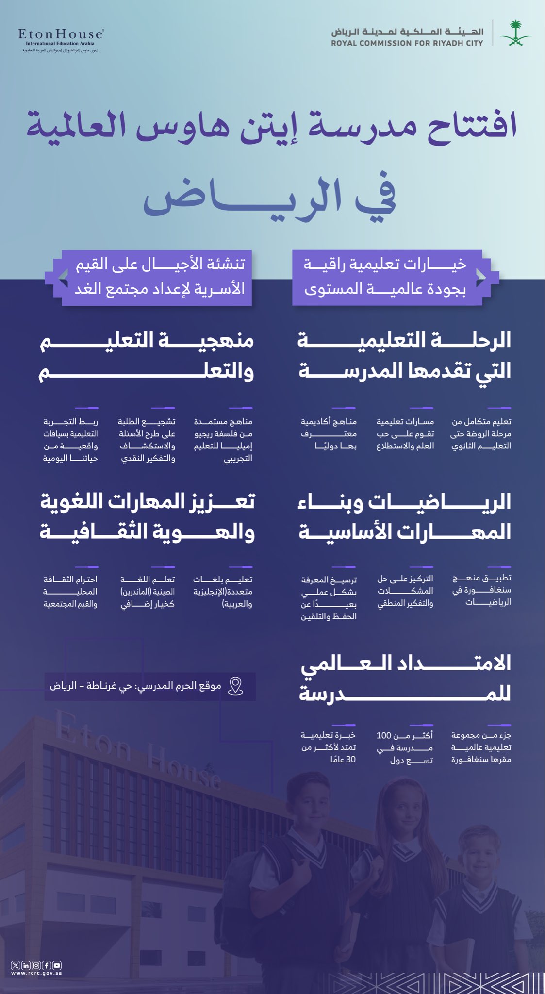 الهيئة الملكية لمدينة الرياض تعلن افتتاح مدرسة إيتن هاوس العالمية في الرياض