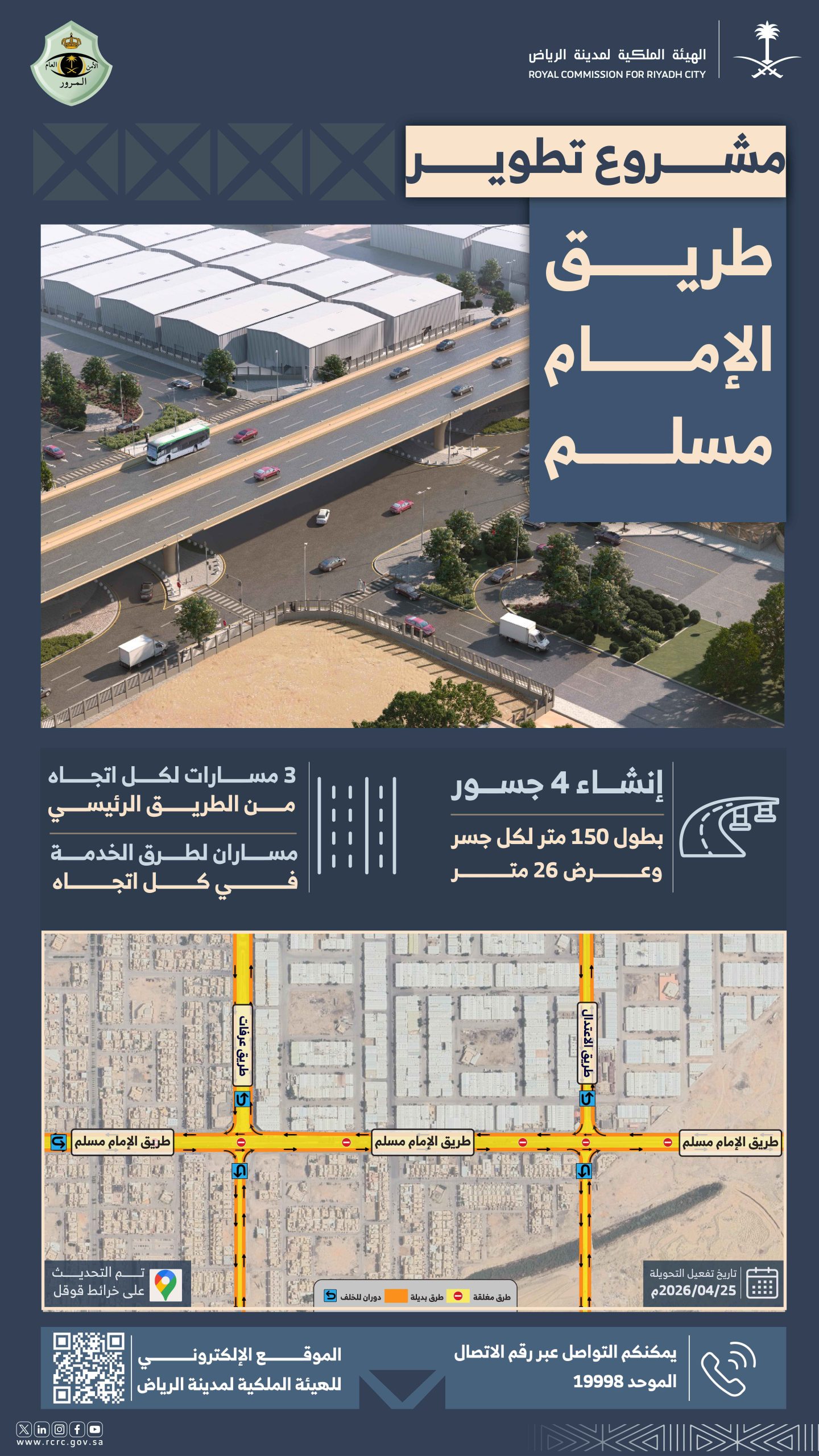 الهيئة الملكية لمدينة الرياض تنفذ أعمال تطوير طريق الإمام مسلم ضمن برنامج تطوير محاور الطرق الدائرية والرئيسية