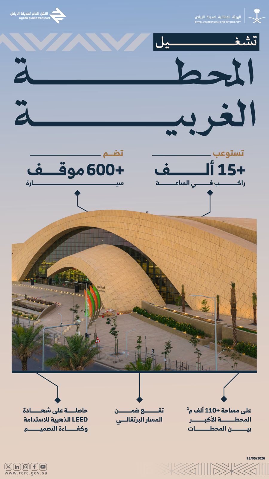 بدء التشغيل الفعلي للمحطة الغربية واكتمال المحطات الأيقونية لقطار الرياض
